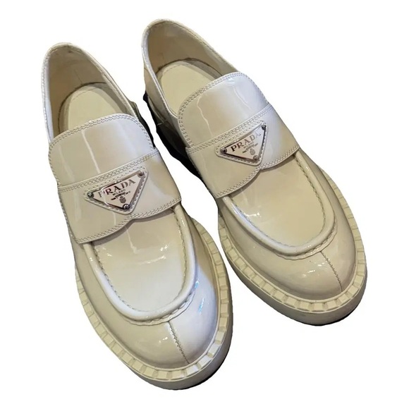 Prada Shoes - Prada Cream/ ivory Patent Leather Platform Oxford Loafers *5.5